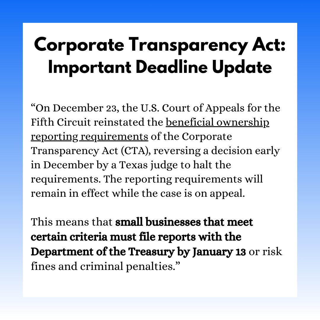 Visit here for more info about updates to the Corporate Transparency Act:
uschamber.com/co/start/strat…