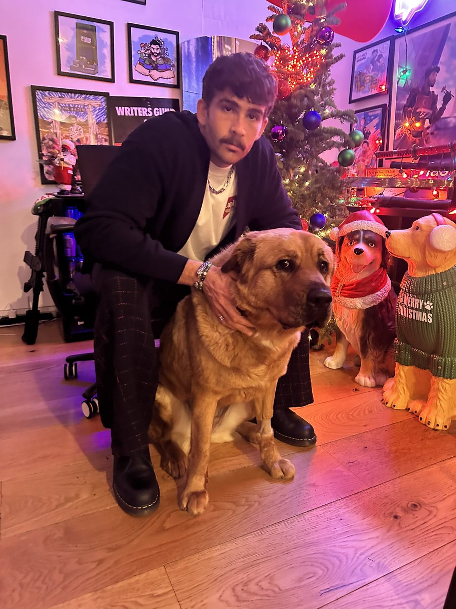 hasanthehun's tweet photo. couldn’t post the annual xmas tree lap photo because she just got out of surgery but here is this years version https://t.co/MK8OJAeDqn