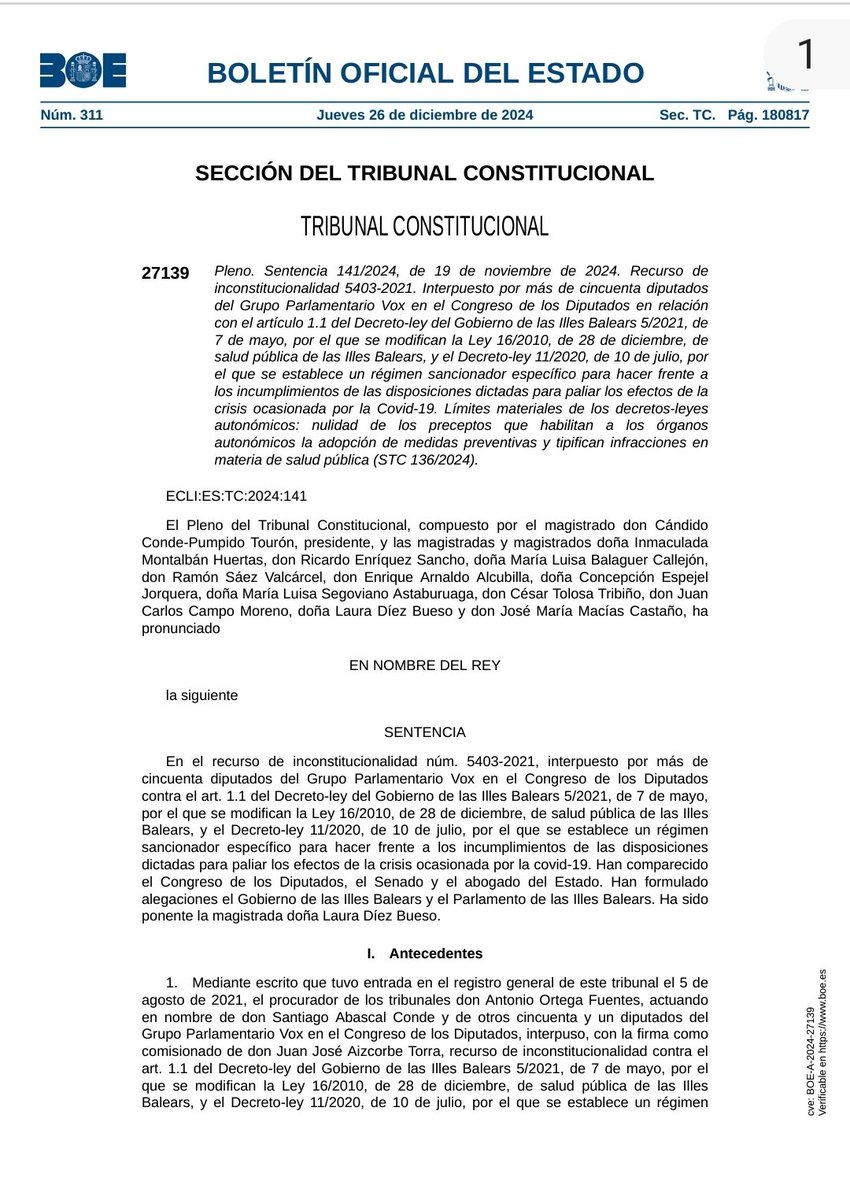 Hoy publica el BOE la sentencia del TC que declara la nulidad de las medidas covid en Baleares. Las furcias mediáticas no tienen nada que decir??? 🙄🙄🙄