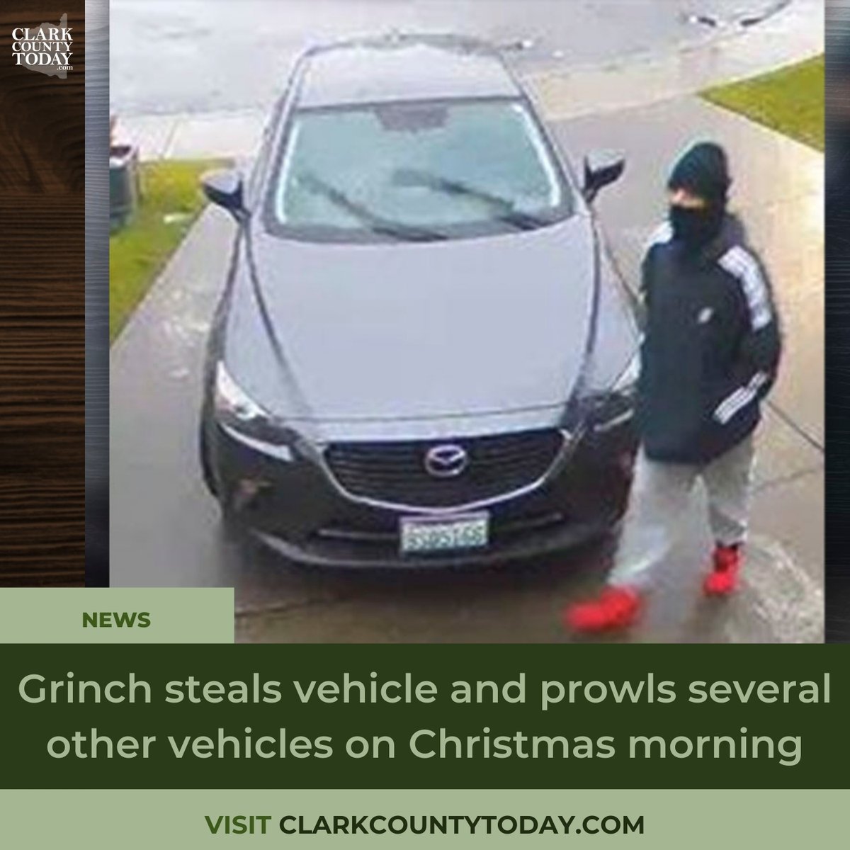 NewsFromCCT's tweet image. Camas Police warn of Christmas morning vehicle theft and prowls. clarkcountytoday.com/news/grinch-st… #CamasPoliceDepartment #vehicletheft #prowls #Christmasmorning #stolenvehicle
