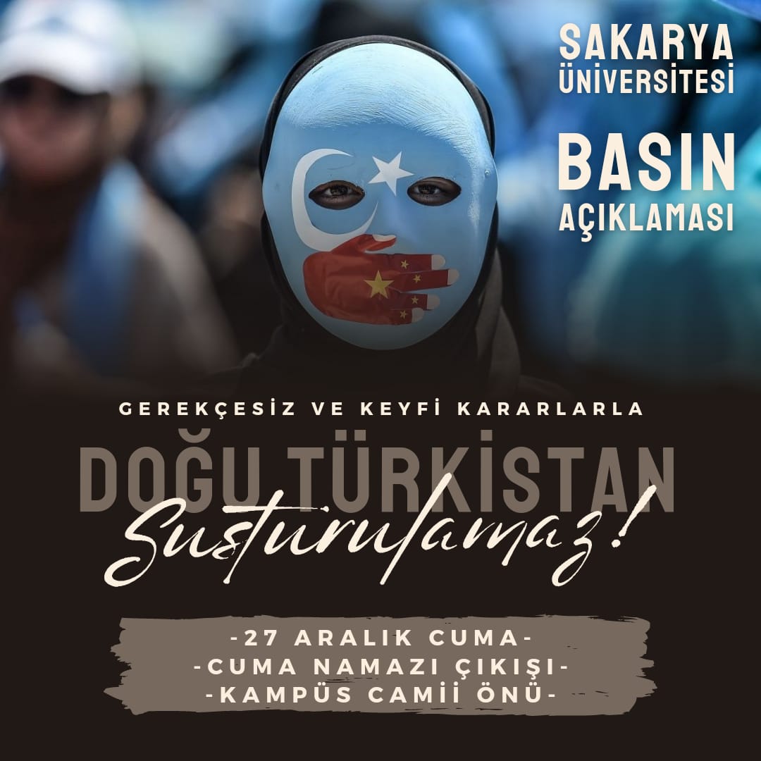 🔵 DOĞU TÜRKİSTAN SUSTURULAMAZ!

Sakarya Üniversitemiz'de gerekçesiz iptal edilen konferansımız ve Doğu Türkistan'a ses olmak için yarın toplanıyoruz. ✊🏻