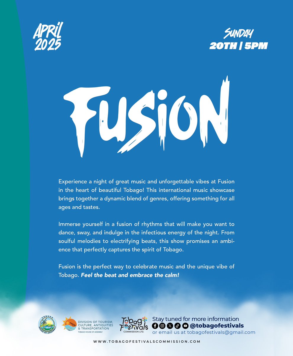 TobagoFestivals's tweet photo. What is the Tobago Rhythm and Soul Festival (TRSF)?
Learn about the island’s newest cultural highlight, set to debut in 2025 under the management of the Tobago Festivals Commission Limited.
#TRSF #FeelTheBeatEmbraceTheCalm https://t.co/sXhlIXGXDJ