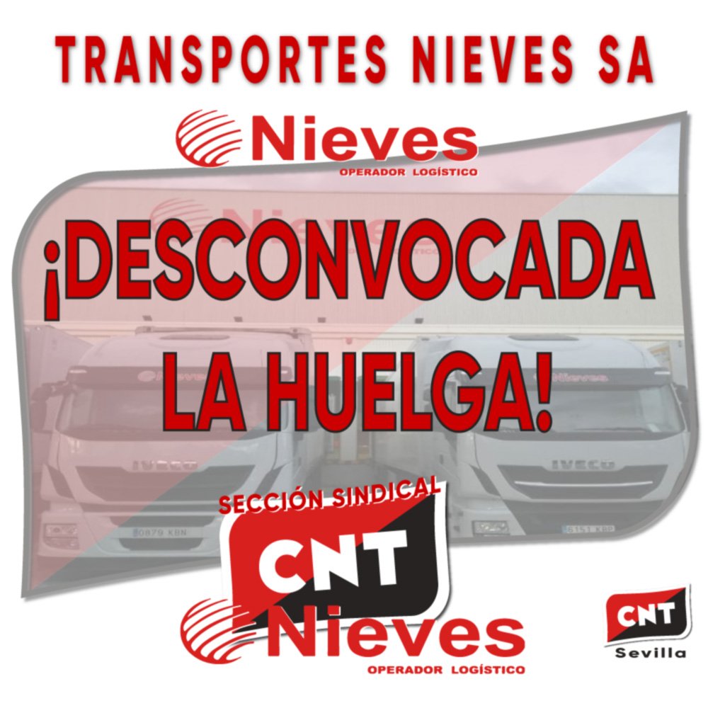 cnt_sevilla's tweet photo. ÚLTIMA HORA ‼️
Se desconvoca la huelga indefinida de la sección sindical de CNT en TRANSPORTES NIEVES 
Los trabajadores y trabajadoras consiguen un 1er acuerdo satisfactorio.
La lucha no se detiene. Seguiremos mejorando las condiciones laborales de un sector precario ⚫🔴
#CNT https://t.co/BpkgORW18t