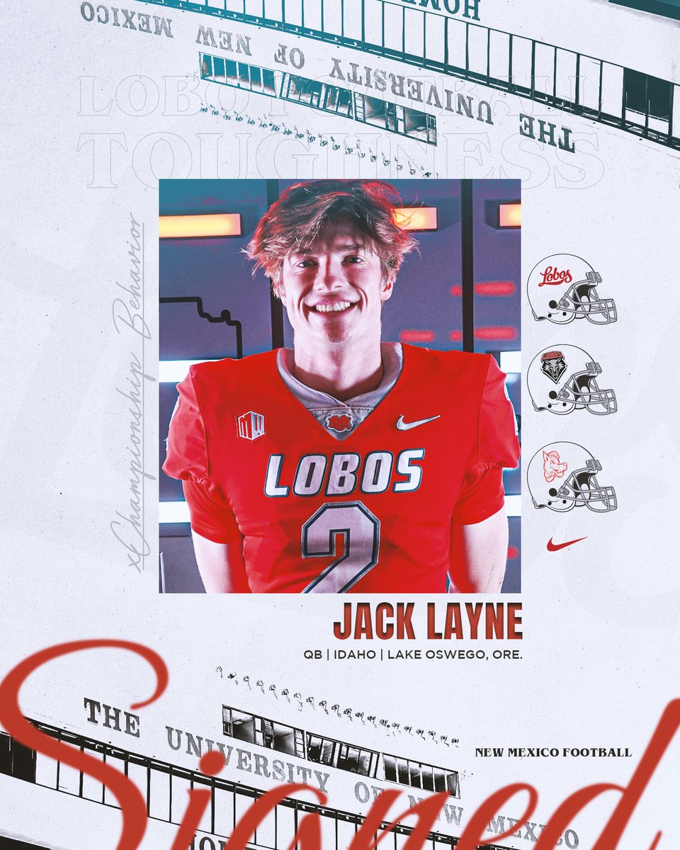 New Mexico Football (@unmlobofb) on Twitter photo GUNSLINGER!!! Let's welcome QB Jack Layne (<a href="/JackLayne18/">Jack Layne</a>) to the Lobo Family. The RS-Jr threw for 14 TDs and 1,472 in less than 7 games.
For his career ... 23 TDs, 2,165 yds and 5 INTs in 18 games. That works...and works well!
#GoLobos GUNSLINGER!!! Let's welcome QB Jack Layne (<a href="/JackLayne18/">Jack Layne</a>) to the Lobo Family. The RS-Jr threw for 14 TDs and 1,472 in less than 7 games.
For his career ... 23 TDs, 2,165 yds and 5 INTs in 18 games. That works...and works well!
#GoLobos