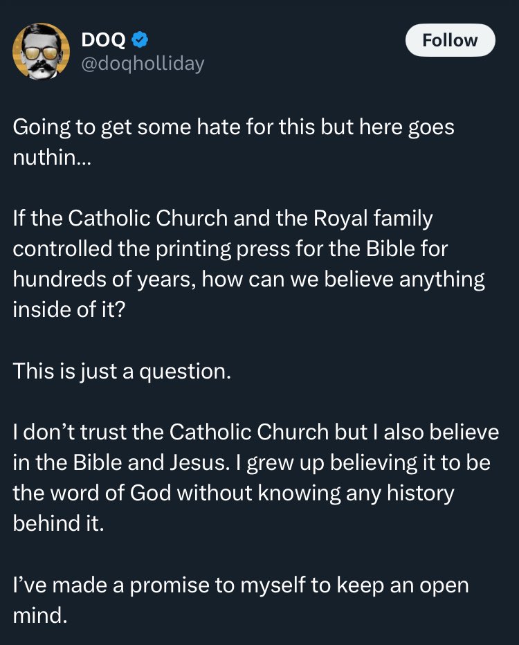 PokerPolitics's tweet photo. “History is a lie taught to us by the Deep State! This is why Hitler is a good guy!” Is a tweet that gets universal praise in QAnon. Meanwhile “History is a lie taught to us by the Deep State! This is why I don’t trust the Bible!” Is insanely controversial. https://t.co/TjyStqXreL