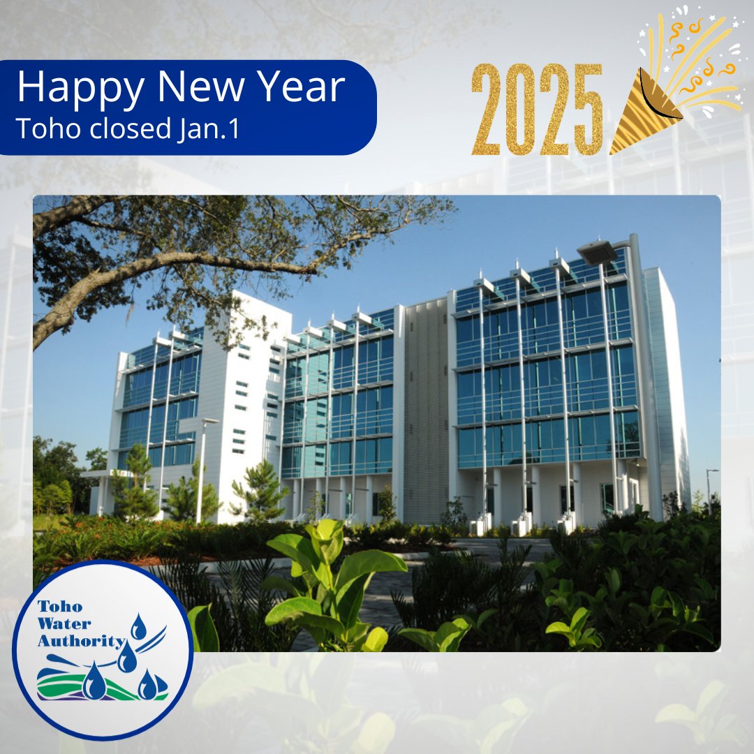 Toho's administrative office in Kissimmee &amp; the Customer Service Center in St. Cloud will close Jan. 1 in observance of the New Year’s holiday. Hours will resume at 8 a.m. Jan. 2. Customers can use  self-service features at tohowater.com or call 407-944-5000.