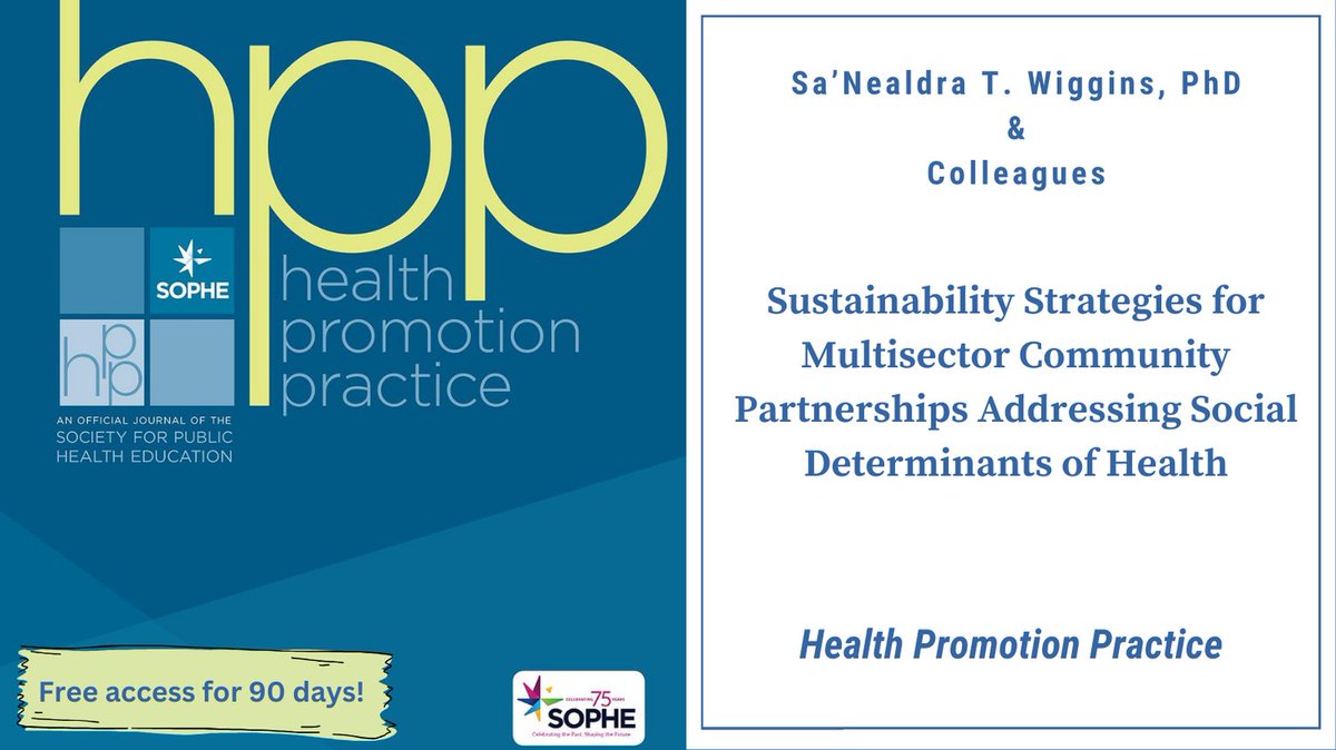 Multisector community partnerships are a key element to addressing social determinants of health (SDOH). This article shares the findings of Getting Further Faster, an improved SDOH.
journals.sagepub.com/share/GRHJZJ94…
<a href="/LaNitaSWright/">LaNita Wright</a> <a href="/SOPHEtweets/">SOPHE</a> @SagehealthInfo <a href="/JeanMBreny/">Jean M Breny, PhD</a>