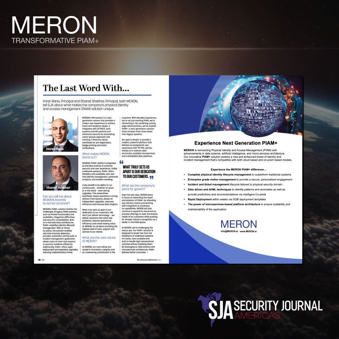 MeronAccess's tweet image. PIAM+ redefines physical identity and access management with faster deployment, data-driven insights and tangible ROI. Learn how by reading Security Journal Americas’ interview with MERON #FutureOfSecurity #PIAM

buff.ly/3ZRs0dd
