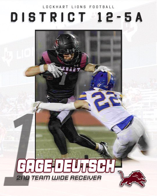 Congrats to <a href="/JohnathanDeuts1/">Gage Deutsch</a> for being 2nd Team All District…one of the all time leading WRs in school history 

<a href="/CityLockhartTX/">City of Lockhart</a> <a href="/LockhartISD/">Lockhart ISD</a> <a href="/1LHSLions/">Lockhart Lion Football</a>