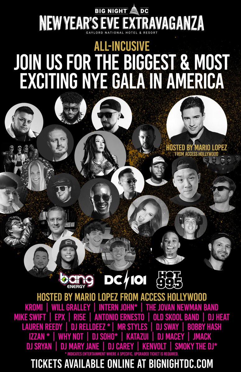 New Year's Is Tuesday! Tickets are flying. Today is the last day to use promo code: HOLIDAY15. See you next week! Tickets and info: bignightdc.com