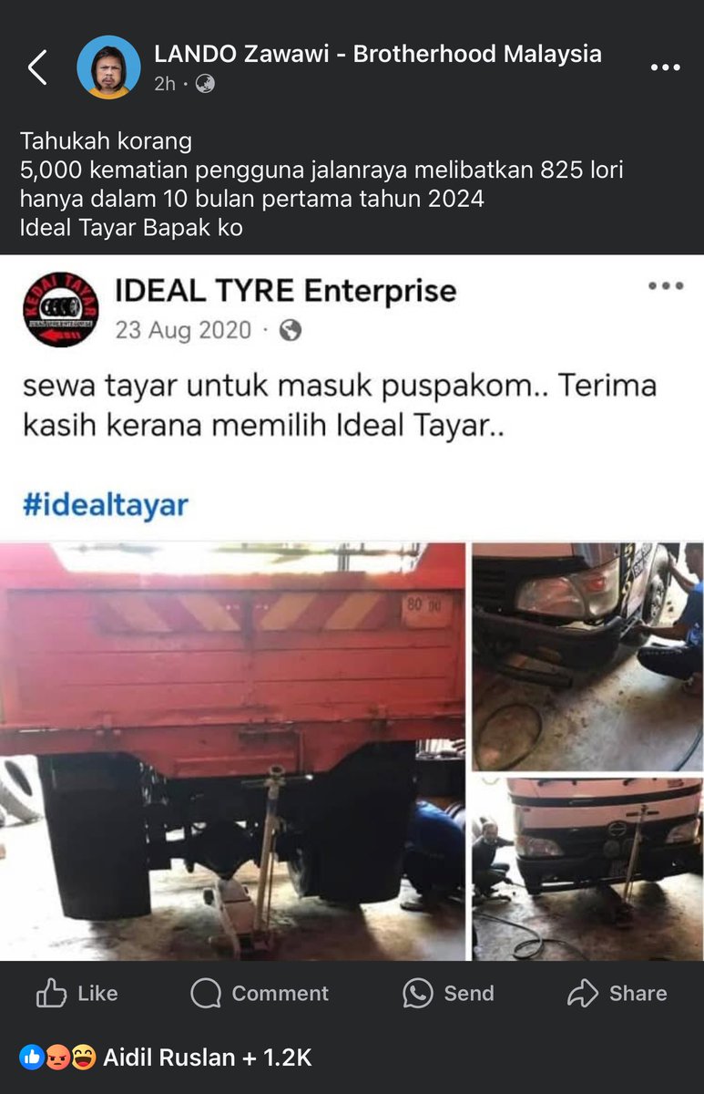 thefaizzainal's tweet photo. Gila betul sampai tahap buat sewa tayar untuk masuk puspakom.

Sampai sekarang aku sangat takut bawa kereta atau motor dekat dengan lori. Kalau boleh, cuba mengelak jauh. https://t.co/4K6JUKxJ3X