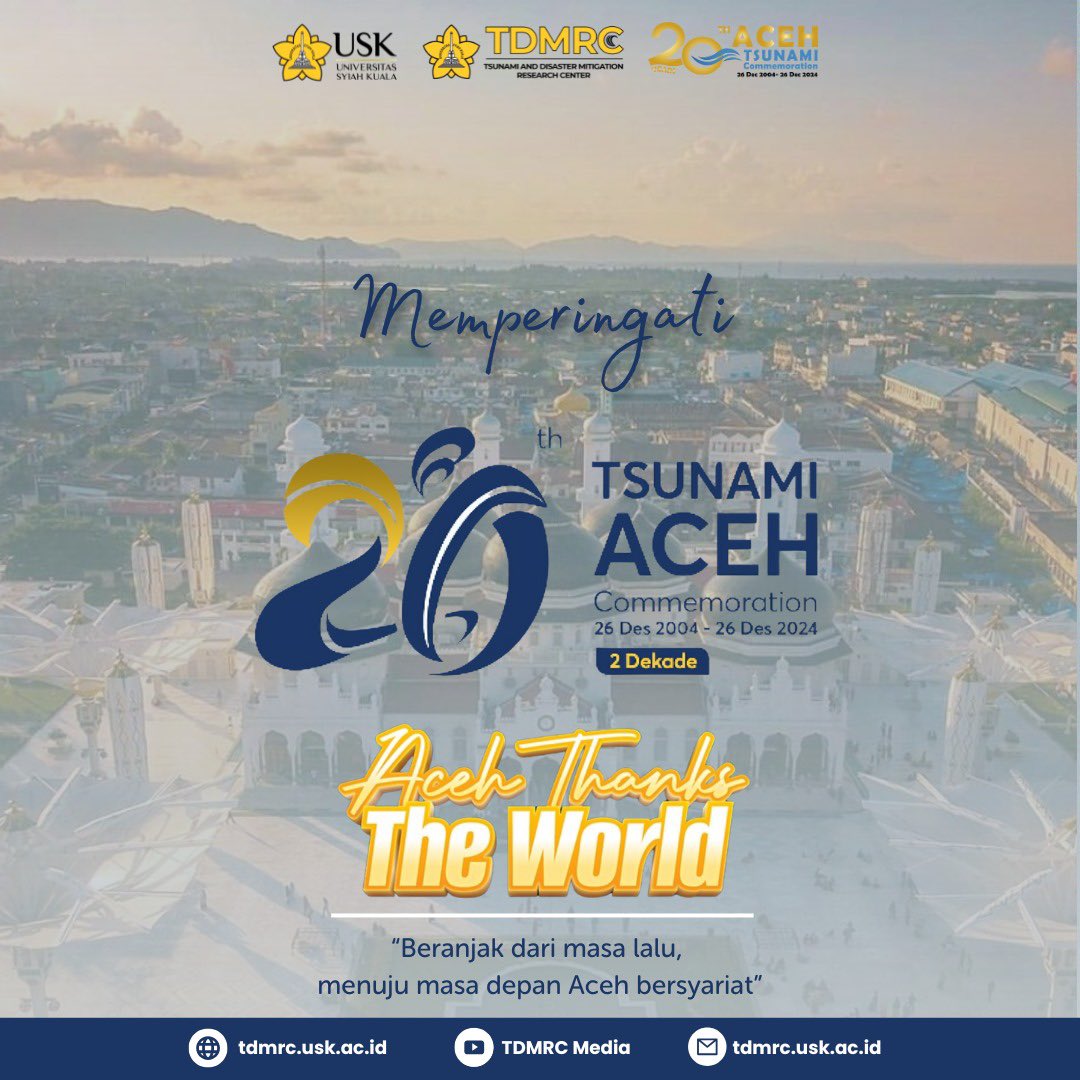 Peristiwa gempa bumi dan gelombang tsunami 26 Des 2004 masih tergambar jelas bagi seluruh masyarakat Aceh.
Tanpa terasa, kini peristiwa tersebut sudah 20thn berlalu. Mari sejenak mengenang dan mengirimkan doa semoga semua yg telah berpulang mendapatkan tempat terbaik di sisi-Nya
