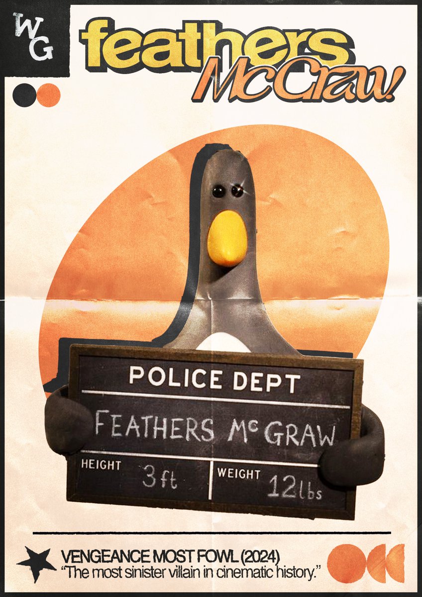 whealex0's tweet photo. graphic designer🤝wallace and gromit fan
had to make this poster to commemorate feathers mcgraw's generational performance https://t.co/fxo5pLfbVP