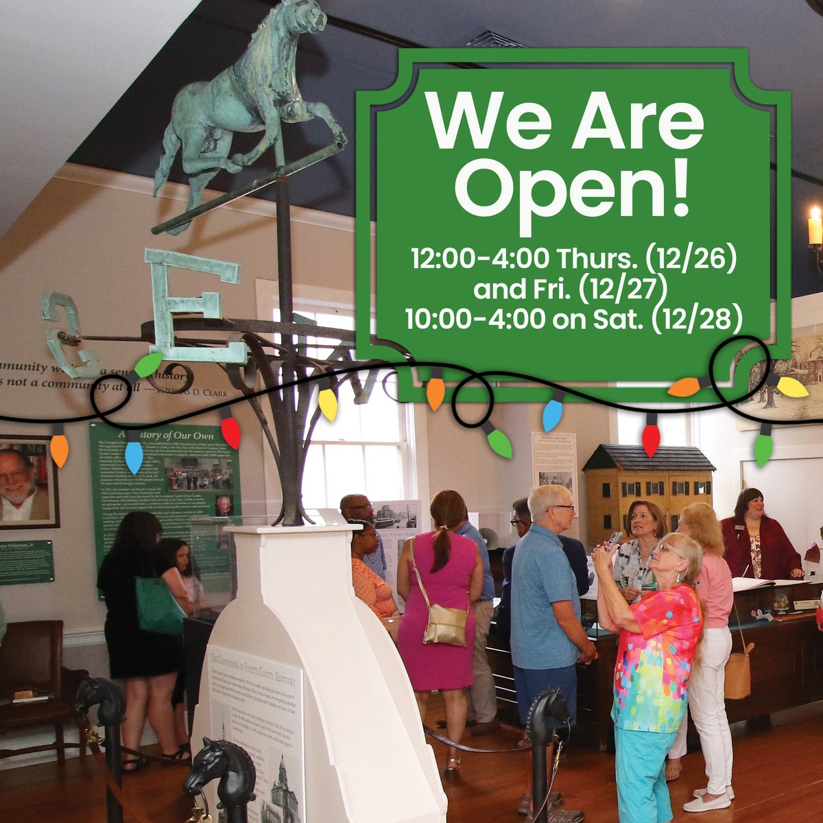 LexHistory's tweet image. HOLIDAY HOURS: Ready to get your family and friends out of your house? Visit the Museum! We’re open 12:00-4:00 today (12/26) and tomorrow (12/27), and 10:00-4:00 on Saturday (12/28).  Don't miss the last weeks of our special exhibit "Among Women" now through Feb. 15. #LexHistory