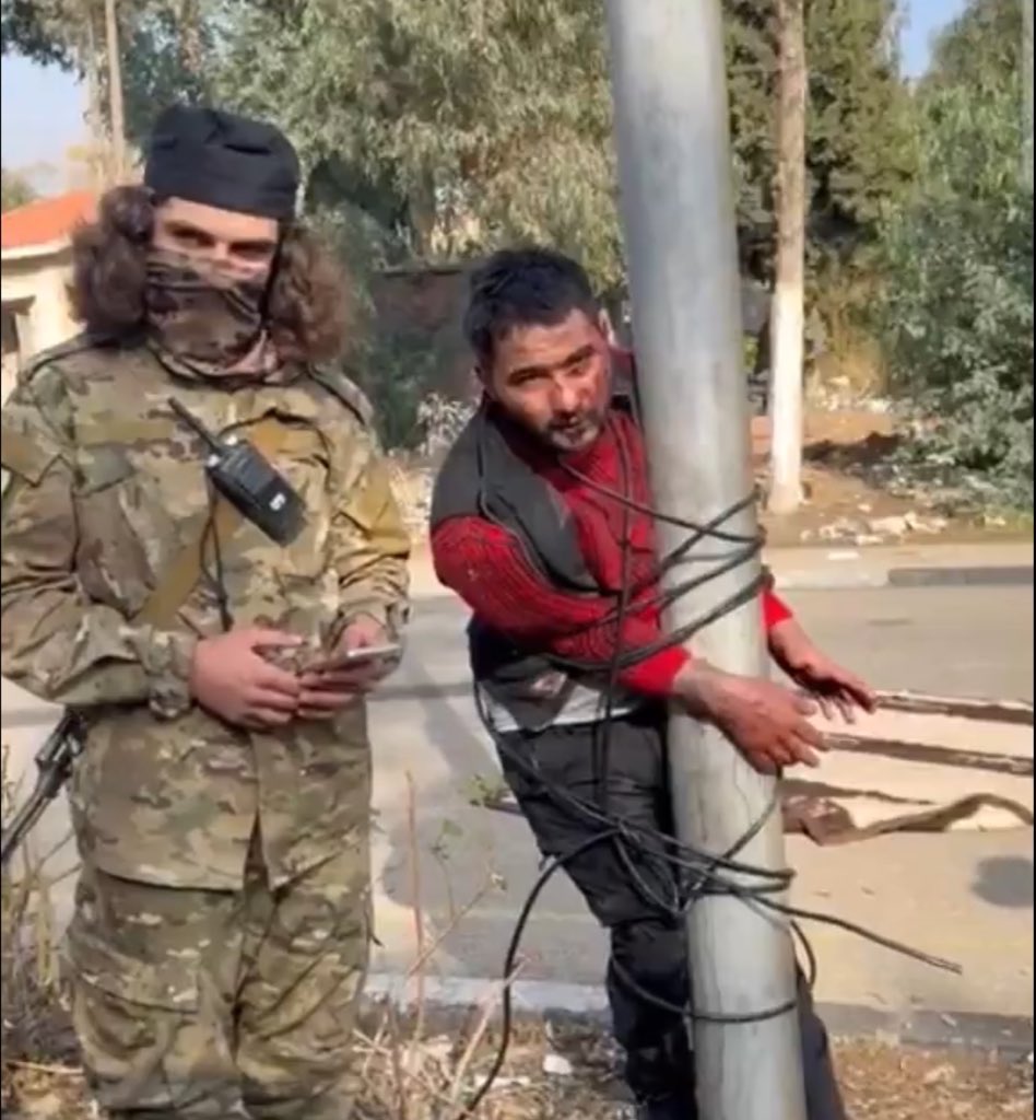 HadiNasrallah's tweet photo. A new trend in Julani’s Syria where HTS terrorists capture Syrians from religious minorities (including kids) and force them to bark like dogs after tortur!ng them. Very democratic and secular https://t.co/sWgshriDsT