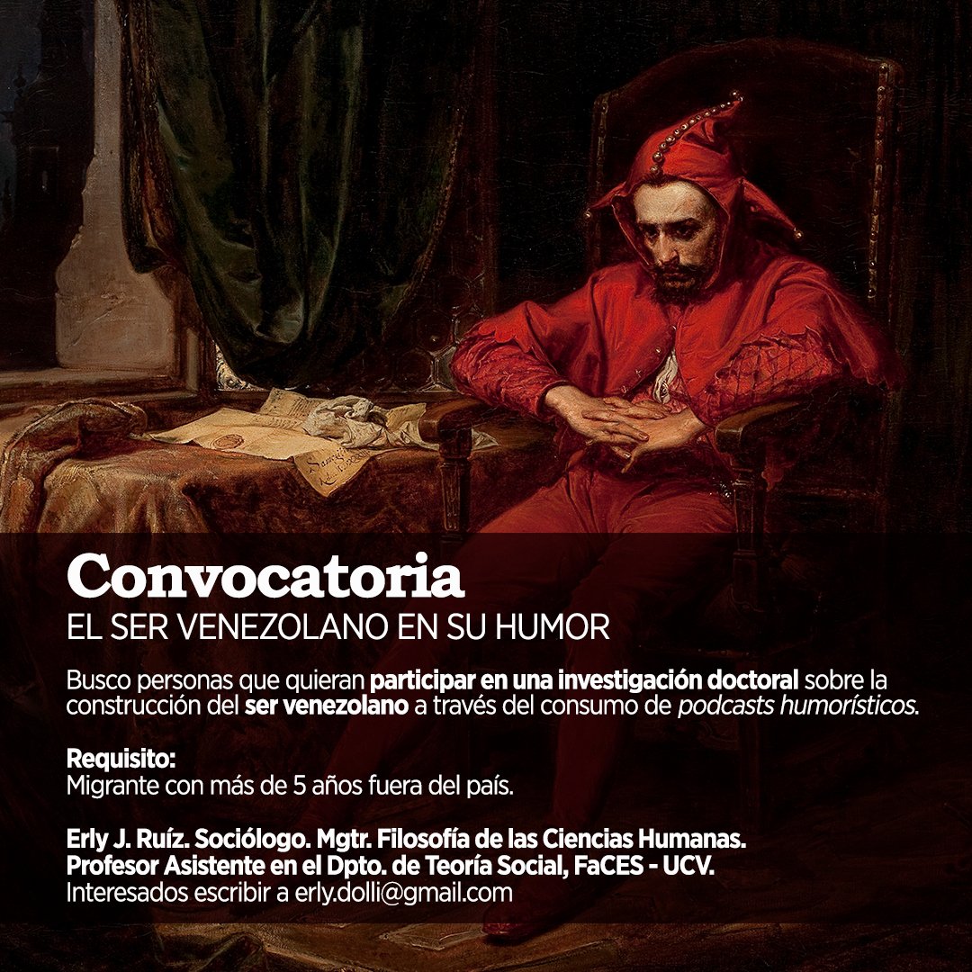 dollibroli's tweet photo. Se buscan personas interesadas en participar en la investigación doctoral “El ser venezolano en su humor”.

Entrevista a profundidad (13 preguntas)
Fecha de inicio: 6 de enero de 2025.

¿Podrías ayudarme a difundir esta convocatoria? 🌿✨ https://t.co/nvaZ7RXXOm