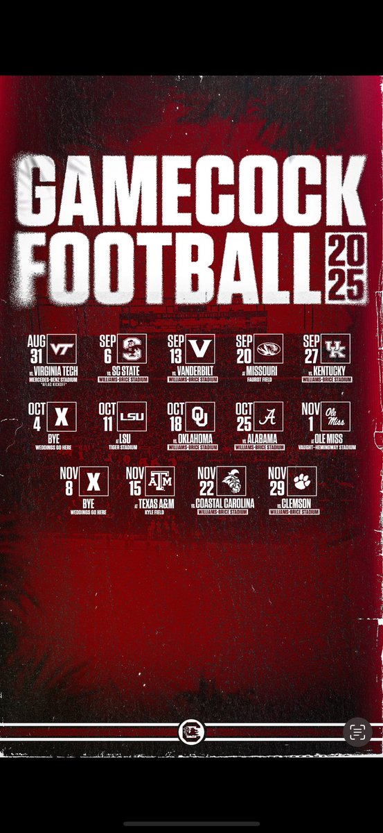 boogie🥋 (@alexhuntley_) on Twitter photo The 2025 <a href="/GamecockFB/">Gamecock Football</a> schedule is here! Check out what's planned for next fall.
➡️gamecocksonline.com/2025-football-…
#Gamecocks | #ForeverToThee The 2025 <a href="/GamecockFB/">Gamecock Football</a> schedule is here! Check out what's planned for next fall.
➡️gamecocksonline.com/2025-football-…
#Gamecocks | #ForeverToThee