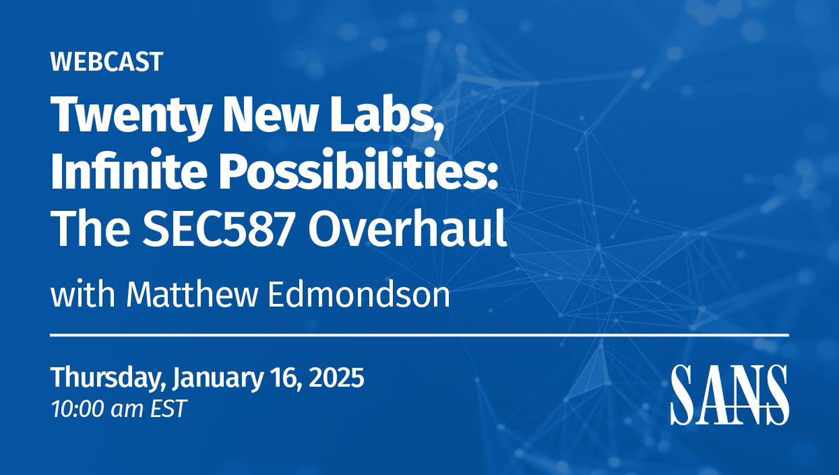 SANSDefense's tweet photo. ✈️ From drones to crypto to AI, the all-new SEC587 course has it all! Dive into the cutting-edge updates with Matt Edmondson on Jan 16. Secure your spot and explore 20 brand-new labs. 🔎
👉 https://t.co/ozdSvIRmxD https://t.co/Ovcm9FLrLd