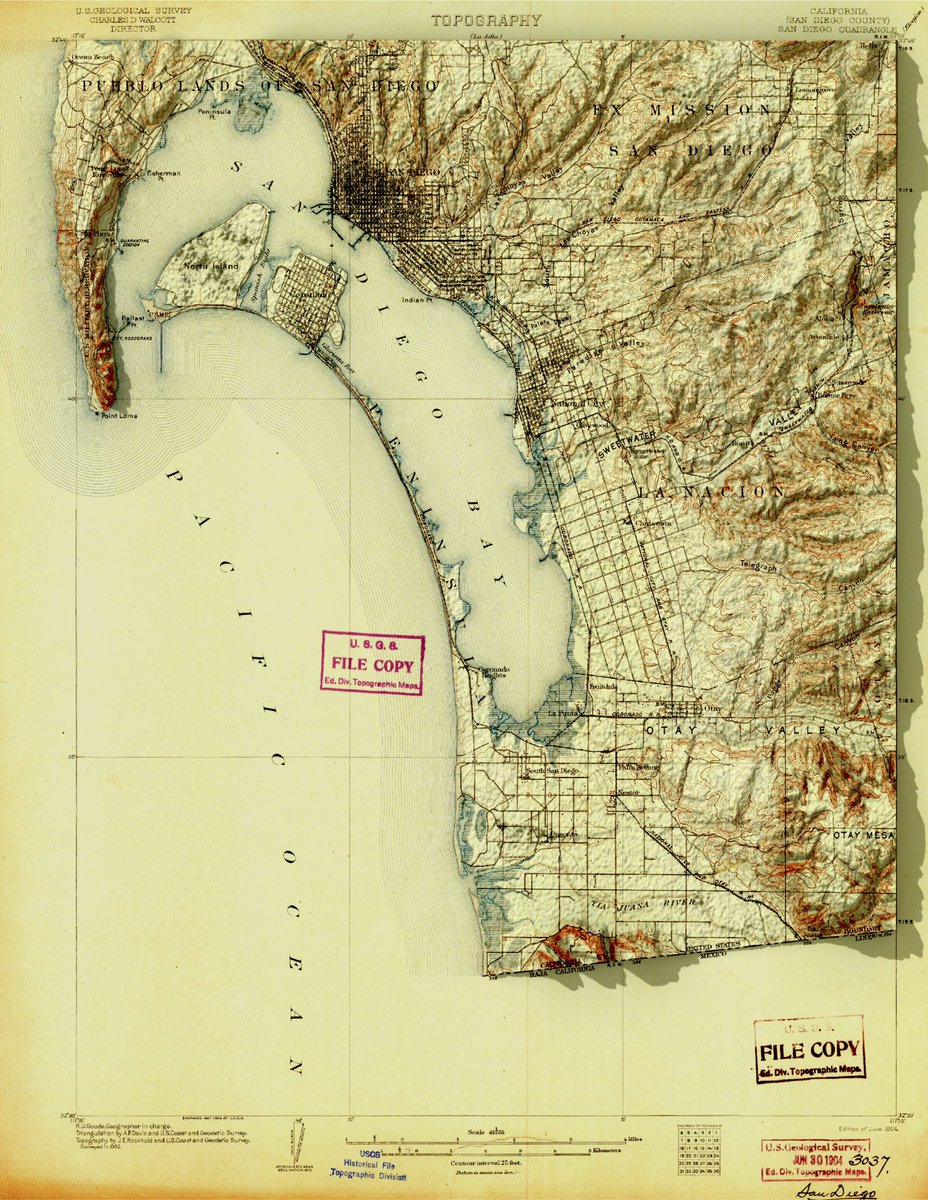 1904 USGS topographic map of San Diego #rayshader #QGIS