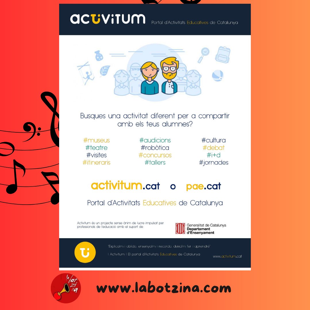 Ja ens podeu trobar al Portal d'Activitats Educatives de Catalunya <a href="/activitum_cat/">Activitum</a> 
Un munt de recursos i bones idees relacionades amb el món educatiu i familiar.
Els nostres Concerts Escolars ja hi són per totes les escoles i famílies que ens vulgueu conèixer.
