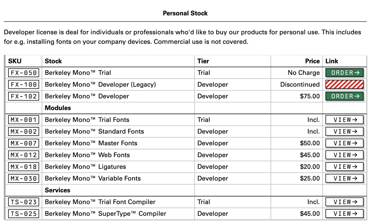 the psychological relief of going to a website and just seeing a table of things you can buy w/their prices rather than being accosted by popovers, cookie confirmations, loading spinners, mailing list signups, etc.