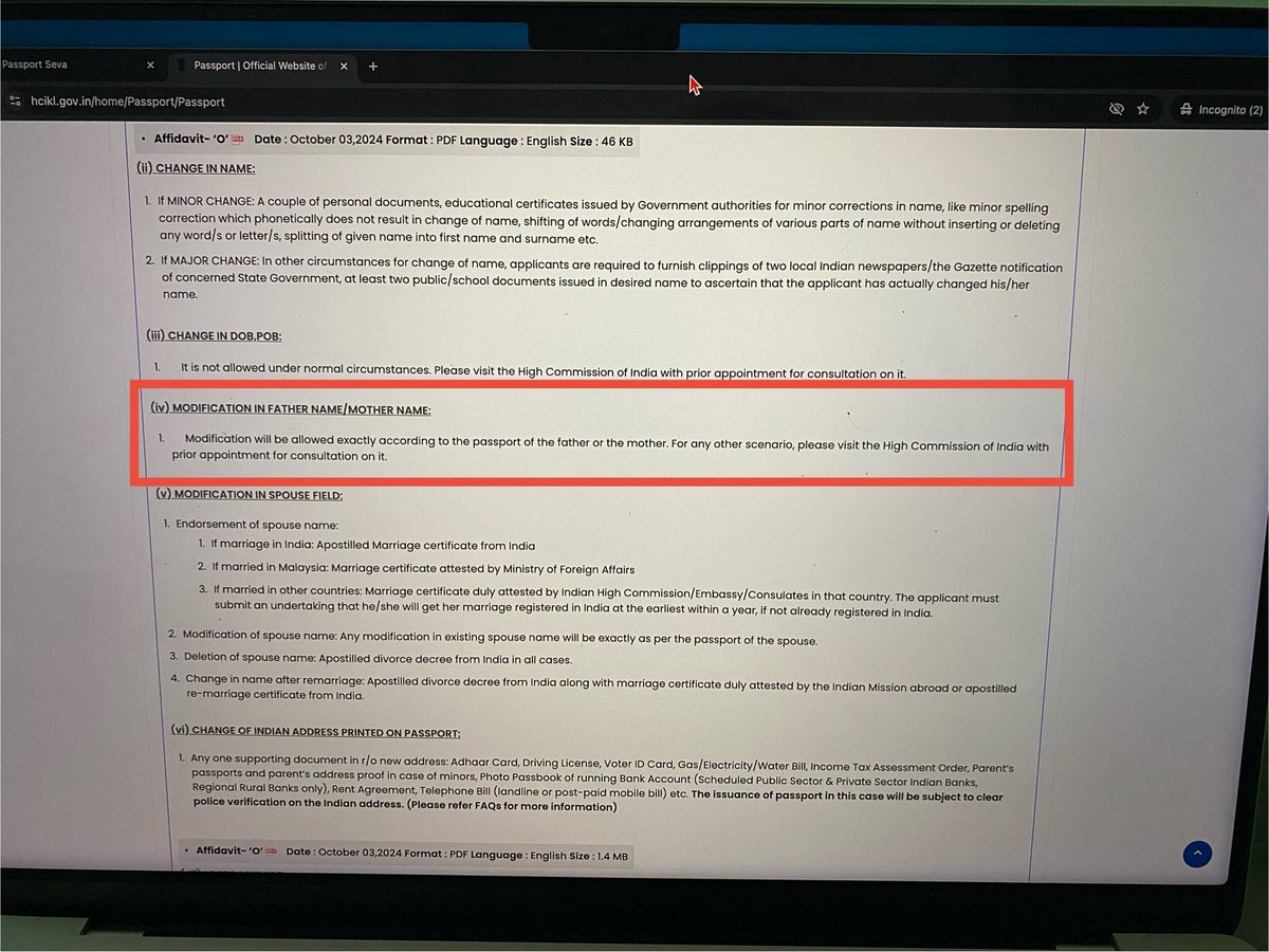 bituranjankumar's tweet photo. 12/12/24 I was told parents name can’t be changed at HCIKL &amp; must do in https://t.co/0dcb4vF1Qb was a wrong info shared with me at HCIKL, don’t know why.On site it’s clearly mentioned otherwise.Had a call with an officer today,let’s see what they say on Monday. @BN_Reddy_8888 https://t.co/AVDaTPQBJy