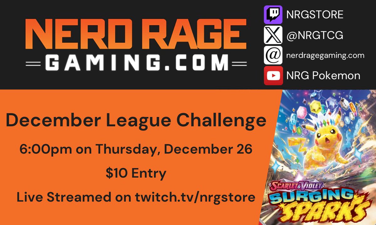 Our December League Challenge will be later today, live streamed on Twitch with commentary from <a href="/ptcgmo/">Mo | mooimmo 🇵🇸🍉</a> and <a href="/OG_Wittman/">Adam</a>! We hope to see you in person on in Twitch chat!
