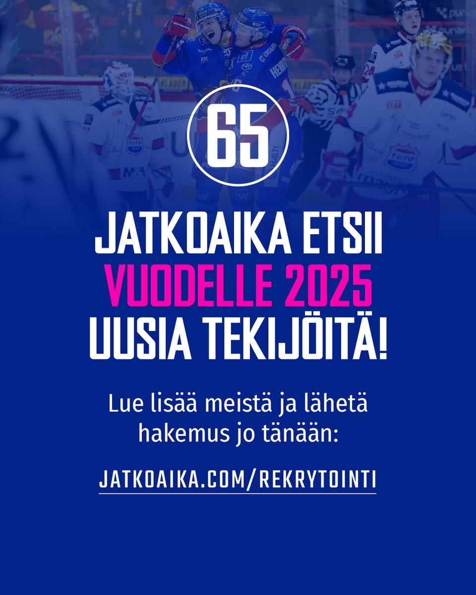 jatkoaika's tweet photo. Onko kynäsi terävä ja näkemyksellinen? Vai nappaatko kenties mykistävän hienoja pelitilannekuvia? Osaatko tuottaa timanttista somesisältöä? Jos vastasit yhteenkin kyllä, Suomen kaunein kiekkomedia kutsuu sinua. https://t.co/1q7giQgCiG https://t.co/D2oiAWNnjY