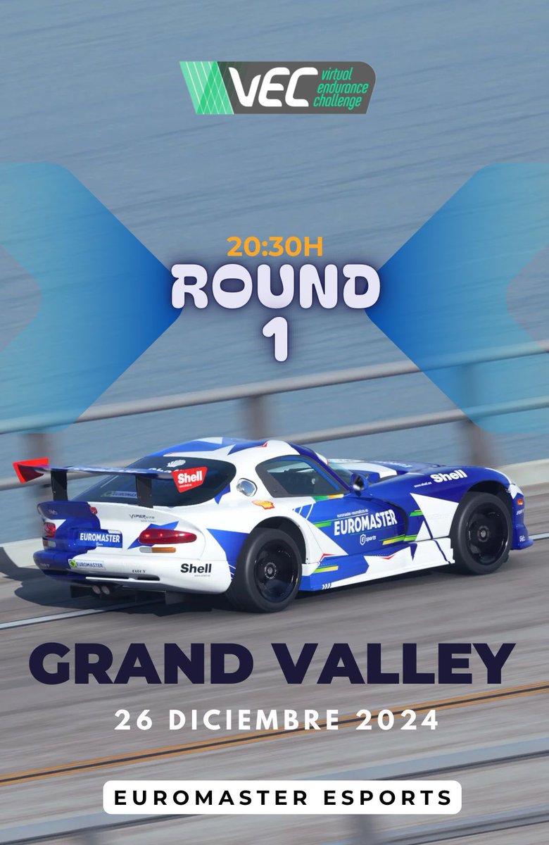 🏁 Race day

📍 VEC <a href="/Mach25Gaming/">Mach25 Gaming</a> 

🌍 Grand Valley Speedway
👨🏽‍✈️ <a href="/DaniCamaxo/">Dani Camacho</a> 
🏎️ Dodge Viper 
⏰ 20:30

Comienza una nueva andadura, habrá que darlo todo desde el minuto 1🫡

¡VAMOS!💙