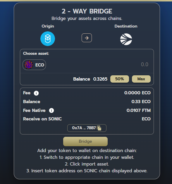 Please welcome another great project to our Bridge! <a href="/block_ecologist/">ecologist.sonic</a> Bridge is now LIVE and will get you on the other side in no time. LFG🔥
Had to adopt a bit to already existing deployed contracts on sonic, but we did it! 
#FTM #Sonic <a href="/SonicLabs/">Sonic Labs</a> <a href="/AndreCronjeTech/">Andre Cronje</a> <a href="/BasedDEFI/">Based Labs</a>