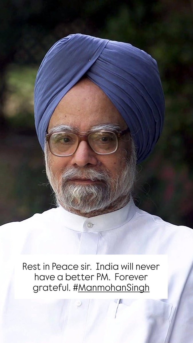 Rehandj143's tweet photo. Rest in Peace, sir.  India will never have a better PM.  Forever grateful. #ManmohanSingh https://t.co/7WuykP8xWS