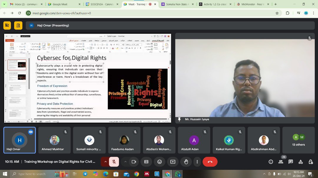 SONSA_NSA's tweet photo. #SONSA has successfully concluded a two-day virtual training focused on #DigitalSecurity, #HumanRights in the #DigitalAge, #InternetRights & #EU Principles.
Participants enhanced their awareness of digital security measures & advocated for #HR in a digital context.
#Somalia https://t.co/pxFHxwLTTX