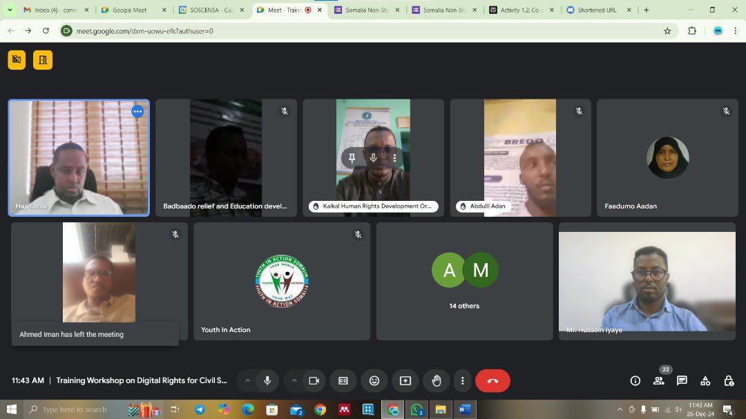 SONSA_NSA's tweet photo. #SONSA has successfully concluded a two-day virtual training focused on #DigitalSecurity, #HumanRights in the #DigitalAge, #InternetRights & #EU Principles.
Participants enhanced their awareness of digital security measures & advocated for #HR in a digital context.
#Somalia https://t.co/pxFHxwLTTX