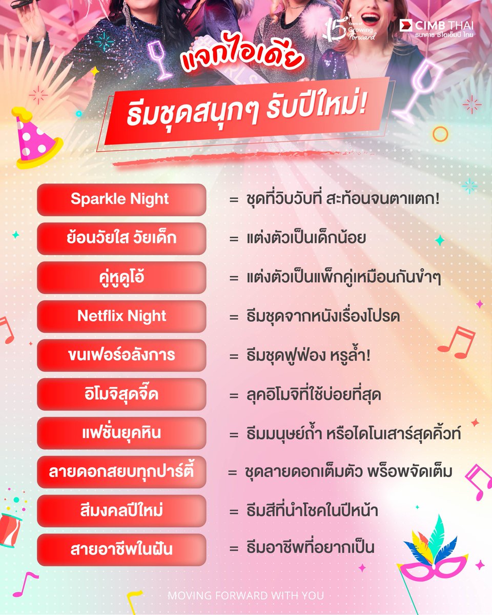 ปีใหม่นี้..ต้องสนุกให้สุด! 🎉
ถ้าใครยังคิดไม่ออกว่าจะแต่งตัวธีมไหน มีไอเดียธีมสุดเจ๋งมาแจกให้เลือกแล้ว

หลับตาจิ้มแล้วแต่งตามกันได้เลย รับรองทั้งสนุก และปังตลอดคืน! 🥳✨

#CIMBTHAI15Years #GrowingForward #CIMBTHAIBANK #ธนาคารซีไอเอ็มบีไทย #MOVINGFORWARDWITHYOU #Octoชวนคุย https://t.co/OvDUED5Hhm