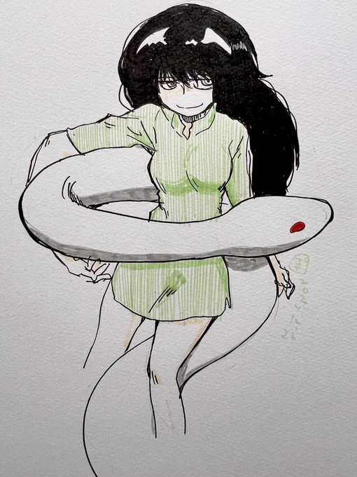 巳年の絵 髪多くなり過ぎた 