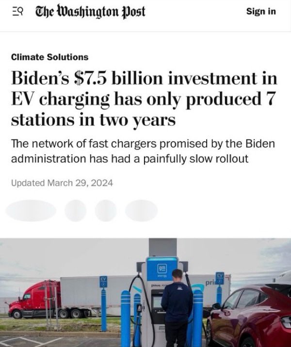 CRRJA5's tweet photo. THE BIDEN-HARRIS CRIMINAL ENTERPRISE, 

“CLIMATE CHANGE IS AN EXISTENTIAL THREAT TO HUMANITY.”

SPENT $7.5 BILLION ON EV CHARGING STATIONS
2.5+ YEARS LATER: 7 STATIONS BUILT.

SPENT $3 BILLION ON ELECTRIC MAIL TRUCKS.
ONLY 93 HAVE BEEN BUILT.

SPENT $42.5 BILLION ON RURAL INTERNET SERVICE. 3+ YEARS LATER: NOT A SINGLE HOME CONNECTED.

SPENT $1.4 BILLION FOR 2024 DEI CAMPAIGN ADVERTISEMENT. LOST THE ELECTION IN A FUCKEN LANDSLIDE AND $20 MILLION IN DEBT.

SPENT $1 BILLION FOR ILLEGAL ALIENS, INCLUDING ARSONISTS AND NO MONEY TO HELP AMERICANS WHO LOST EVERYTHING IN A HURRICANE. 

ELON MUSK BUILT +50,000 EV CHARGING STATIONS AT A TOTAL COST OF $1.1 BILLION. 

WHO IS THE THREAT? 

📝BY THE WAY, CHARGING STATIONS ARE POWERED BY FOSSIL FUEL.