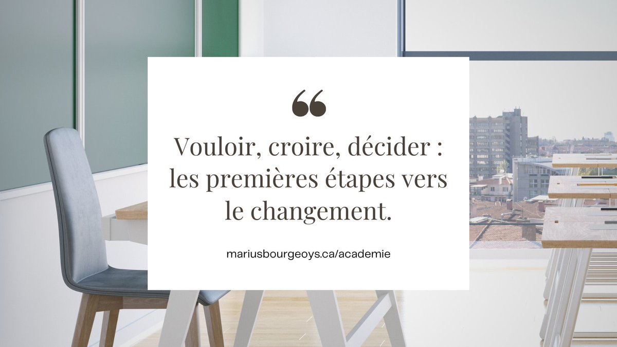 🌱 Vouloir, croire, décider : les clés du changement 🌟.

Tout grand voyage commence par une première étape. Êtes-vous prêt(e) à franchir la vôtre ?

🔗 mariusbourgeoys.ca/academie

#Changement #Motivation #Leadership #TLME1L #ALT