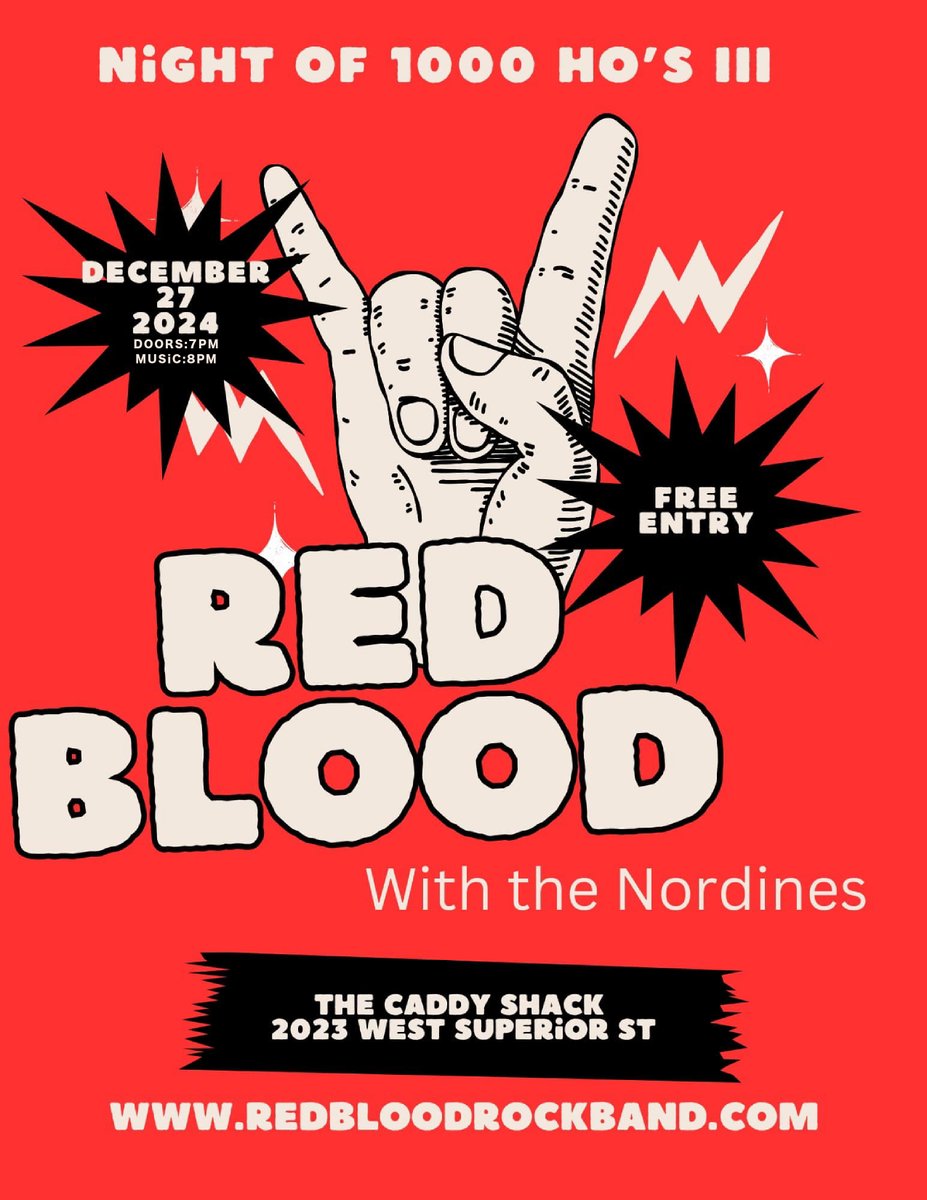Night of 1000 Ho's continues! 🎄 Stop by for some FREE tunes this Friday with Red Blood and The Nordines 🎙