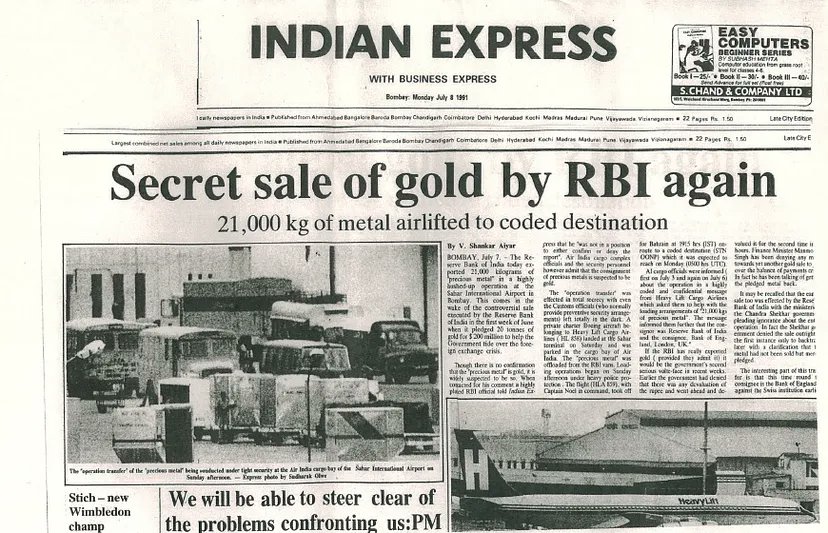 Trendulkar's tweet photo. Headline from July 8, 1991. Indian economy on the brink of total collapse. In his budget speech, FM Manmohan Singh quoted Victor Hugo: ‘No power on earth can stop an idea whose time has come’. He was right. https://t.co/zokp29kdqb