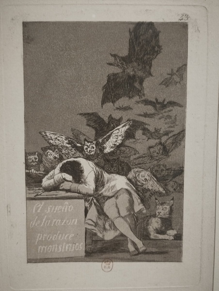 Content d'être tombé par hasard, à une expo du Louvre, sur ma gravure préférée : "Le sommeil de la raison engendre des monstres" par Goya.