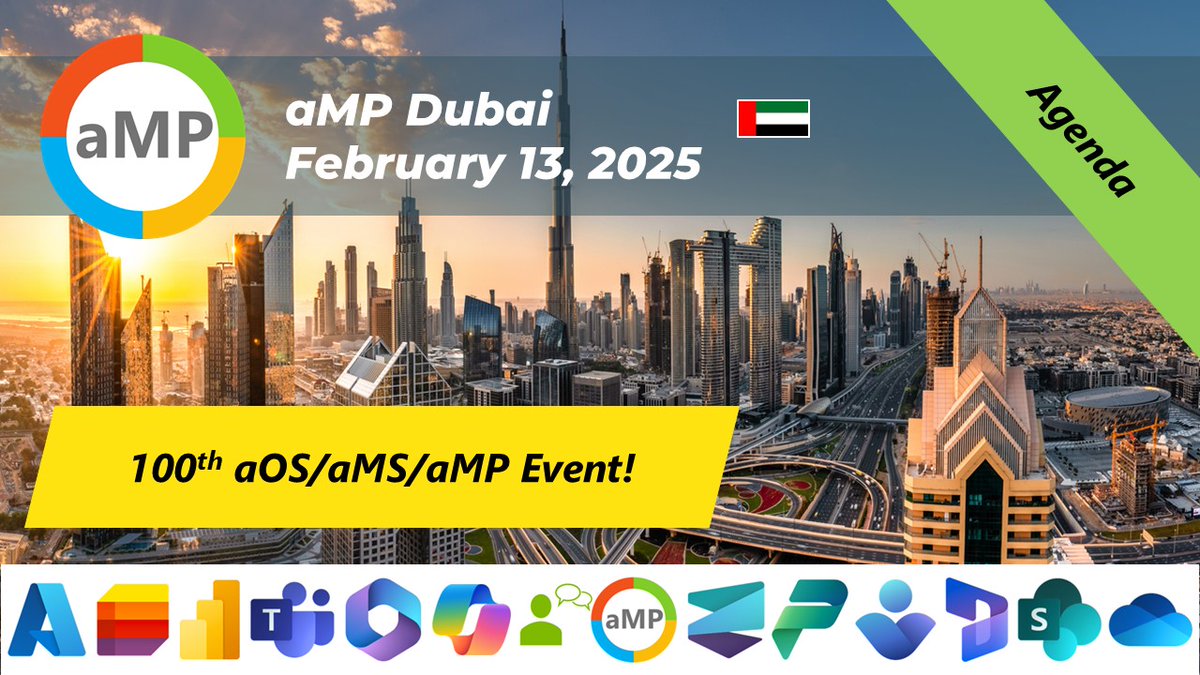 aOSComm's tweet image. 📢 #agenda of #aMPDubai on February 13,2025 is online!
📣 With a #Microsoft Copilot Dev Bootcamp
#Azure & #AI, #Microsoft365 #PowerPlatform
➡️ Registration bit.ly/aMPDubaiReg ⬅️
📅 Agenda ampcommunity.online/amp-dubai-13-0… 📅
