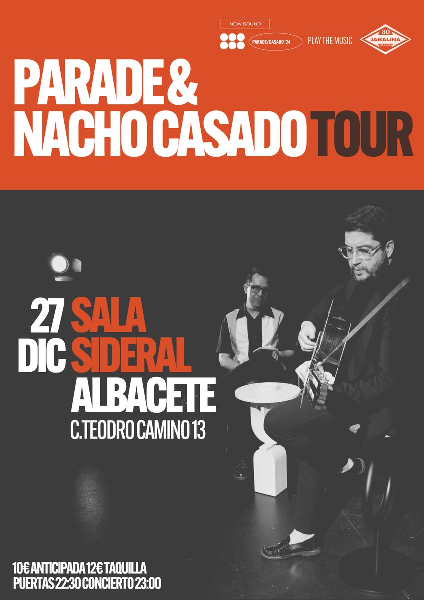 ModestoColorado's tweet image. Viernes 27 diciembre- Parade y Nacho casado presentando su nuevo disco en la sala Sideral de Albacete.
entradas: entradium.com/es/events/para…