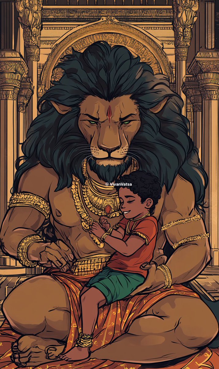 VivanVatsa's tweet photo. Narsimha blessed Prahlad, declaring him an eternal symbol of faith and devotion. The story of Prahlad and Narsimha became a beacon of hope for devotees, proving that dharma and devotion always triumph over adharma and arrogance. https://t.co/fhpNE85z4v