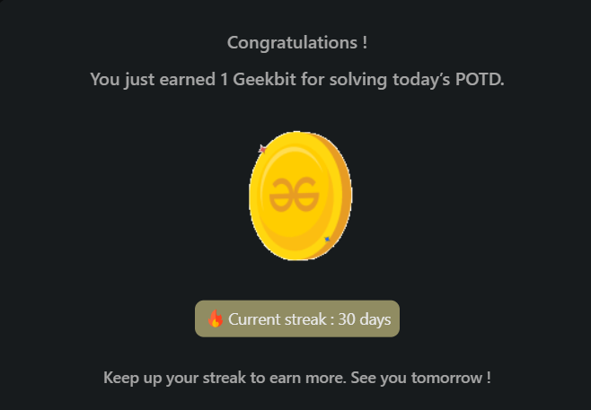 Mayank_kumar111's tweet photo. Day 42: Still Going Strong! The #GFG160 challenge continues to push my limits and inspire growth every single day. 

Huge thanks to @geeksforgeeks 

#CodingChallenge #160DaysOfCode #gfg160 #geekstreak2024 #Day42 #KeepCoding #StayMotivated #LearningJourney #CommitToGrowth https://t.co/b1NKhJFOs6