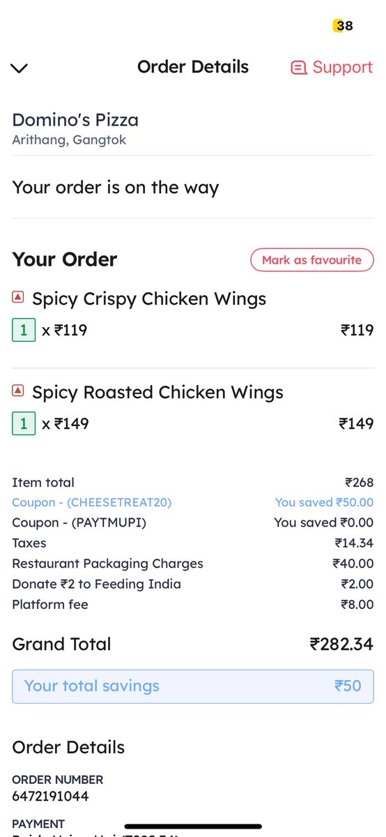 _Amit_Raj_'s tweet photo. I have ordered 
Spicy Crispy Chicken Wings
Spicy Roasted Chicken Wings
From @dominos_india  but I received pathetich chicken wings ..and both packet are same.
And it is not also cooked just it was fried
I want proper justification and return my valuable money
@dominos https://t.co/XsJclcH6Tg