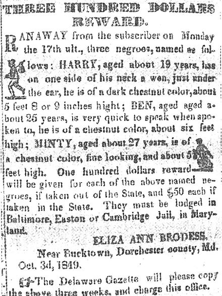 hist_of_the_day's tweet photo. @AfricanArchives A notice offered a $100 reward each for the capture of Harriet Tubman, then known as "Minty," and her brothers Henry and Ben https://t.co/jJwSlkzjlG