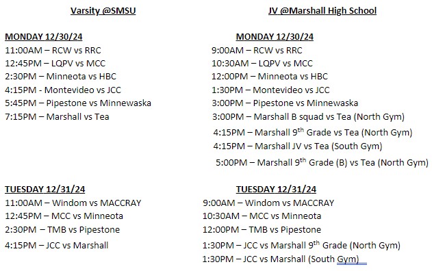 Boys Basketball Holiday Schedule