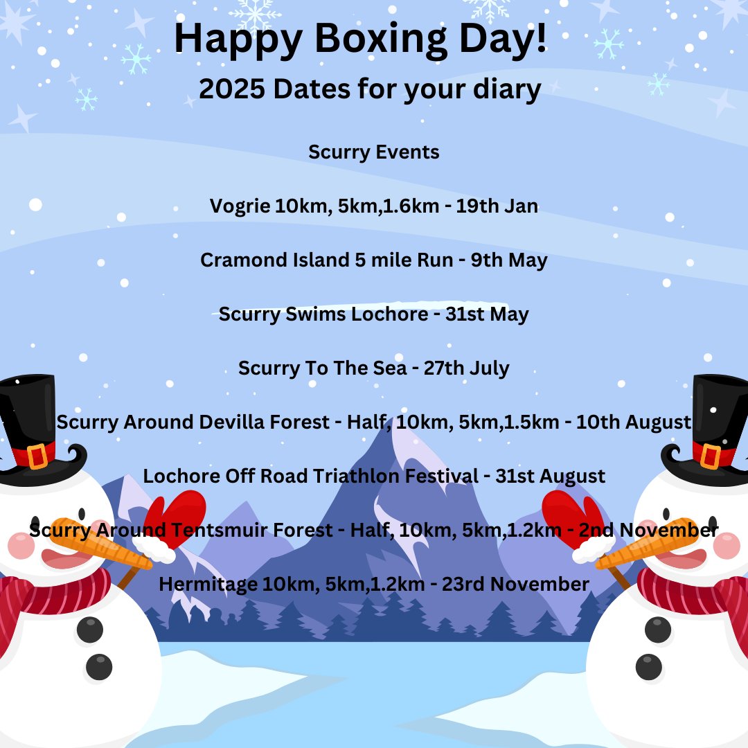 EventsScurry's tweet image. Happy Boxing Day! - Dates for your diary!

Next up is Vogrie on the 19th of Jan - entrycentral.com/ScurryVogrieTy…

Lots of Going Live Announcements coming soon 🙂

scurryevents.co.uk
johnmuirwayultra.com
scurry2bridges.co.uk
forthultra.co.uk
kelpieshalfmarathon.co.uk