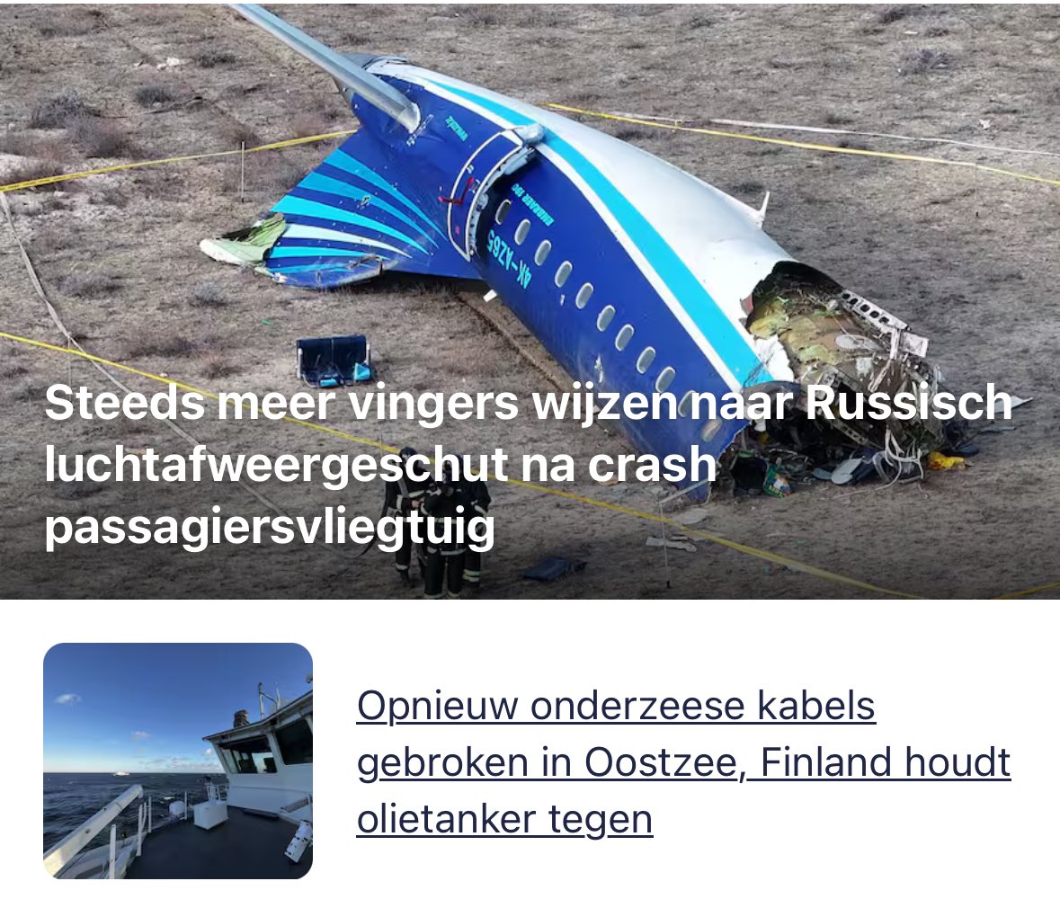 jpaternotte's tweet photo. De kerstwensen van dit jaar vanuit Moskou:

- Zoveel mogelijk Oekraïners in de kou, daarom aanval met 80 raketten op kerstochtend 
- Passagiersvliegtuig neergestort door Russisch afweergeschut

En wederom onderzeese kabels in Europa gesaboteerd.

Poetinterreur stopt niet vanzelf. https://t.co/HdbX1DcEwG