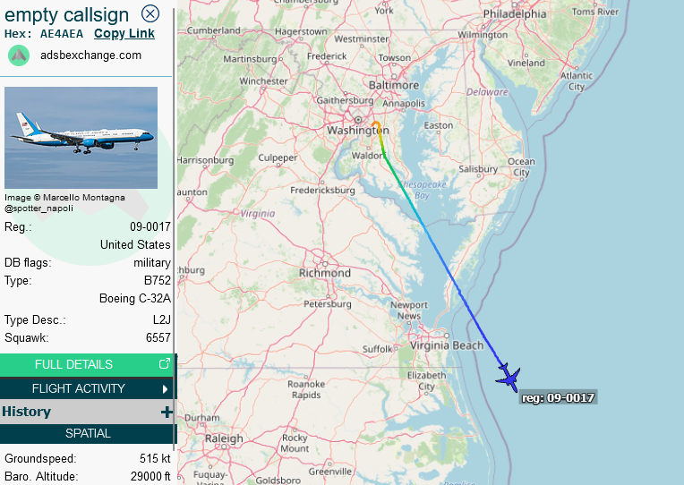 SirListenalot's tweet photo. ~1520z #B742 #VC25 #ADFDF9 #AF1 (Air Force One) en route Andrews - St. Croix
~1435z #B752 #C32 #AE4AEA #SAM46 en route Andrews - San Juan
~1640z #B742 #E4 #ADFEB4 #TITAN25 arrived at Patrick from Offutt
#Biden https://t.co/mzUzJQg2t0